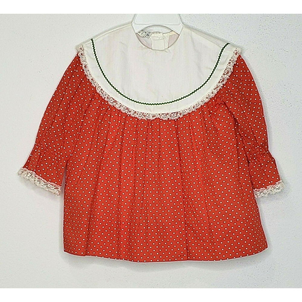 Vintage‎ Mini World Girls Dress Size 3 Red Swiss Dot Lace Trim Layered 2 Piece